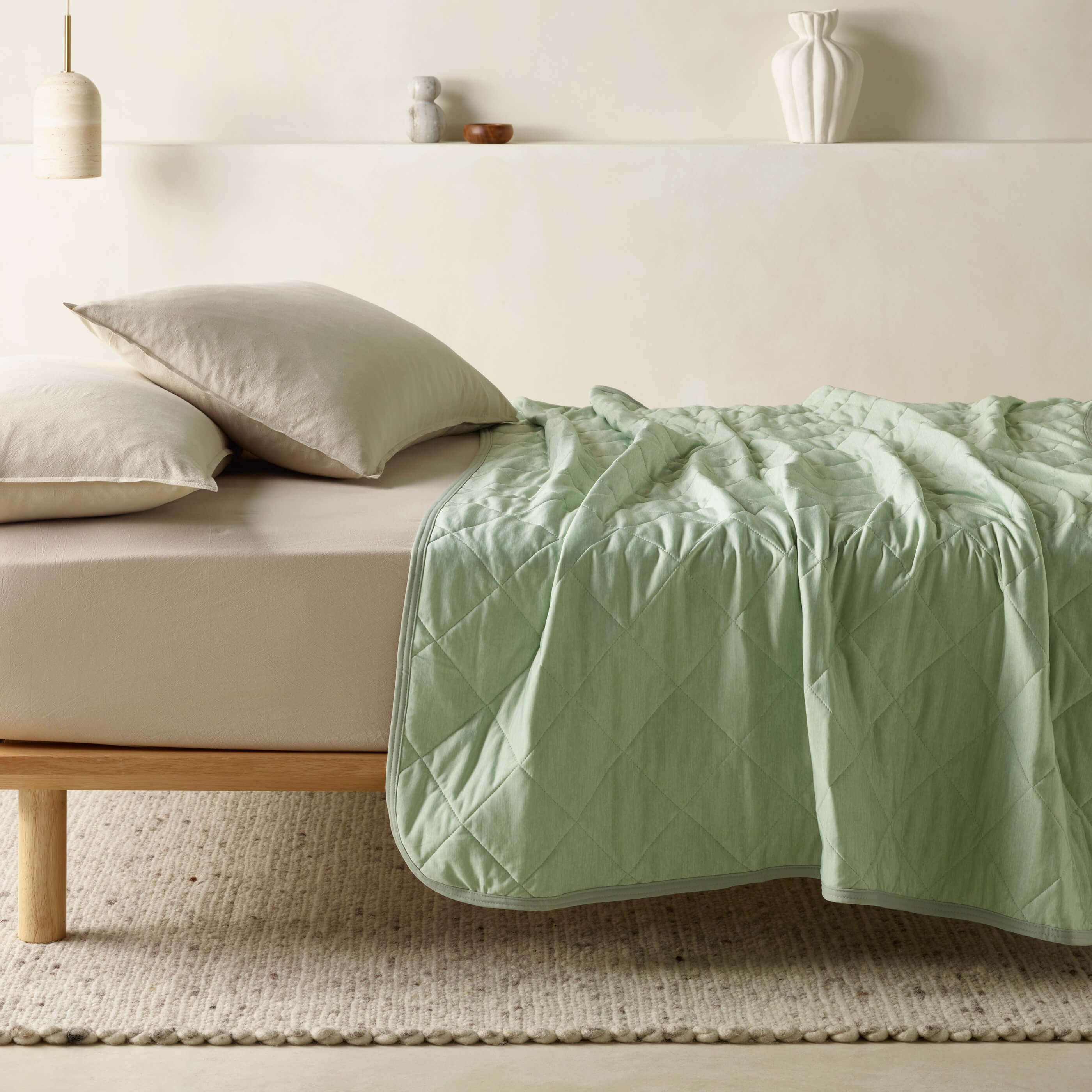 The Honest Label Cooling Throw in Sage with green tones throw blanket product view THL product image 1