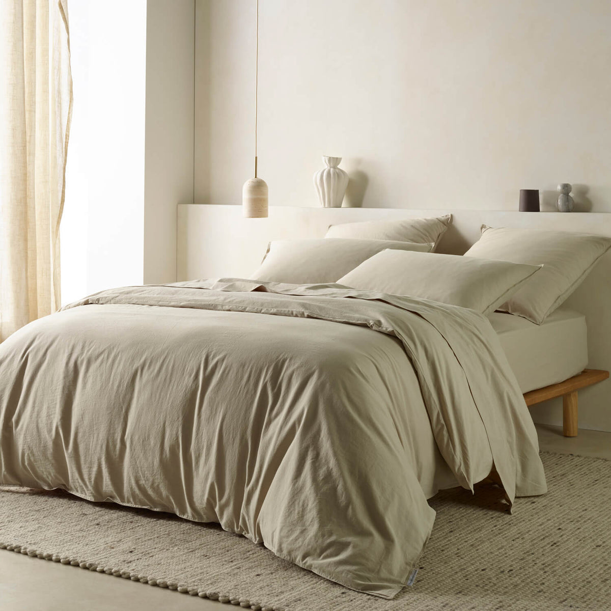 The Honest Label Washed Cotton European Pillowcase in Flax with beige tones pillowcase product view THL product image 3
