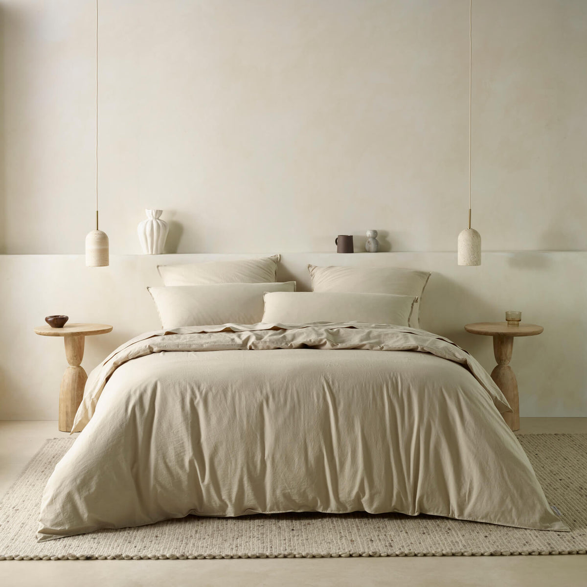 The Honest Label Washed Cotton Standard Pillowcase (2 Pack) in Flax with beige tones pillowcase product view THL product image 4