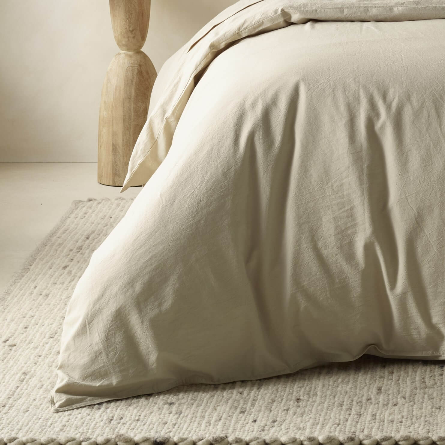 The Honest Label Washed Cotton Quilt Cover in Flax with beige tones quilt cover close up detail THL product image 1