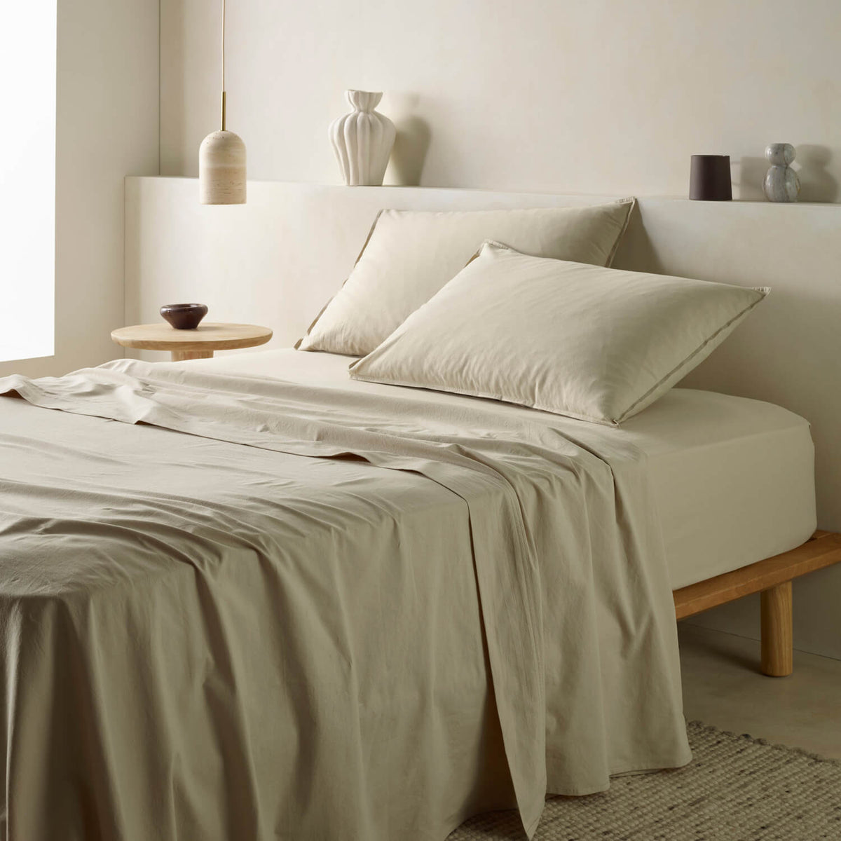 The Honest Label Washed Cotton European Pillowcase in Flax with beige tones pillowcase product view THL product image 2