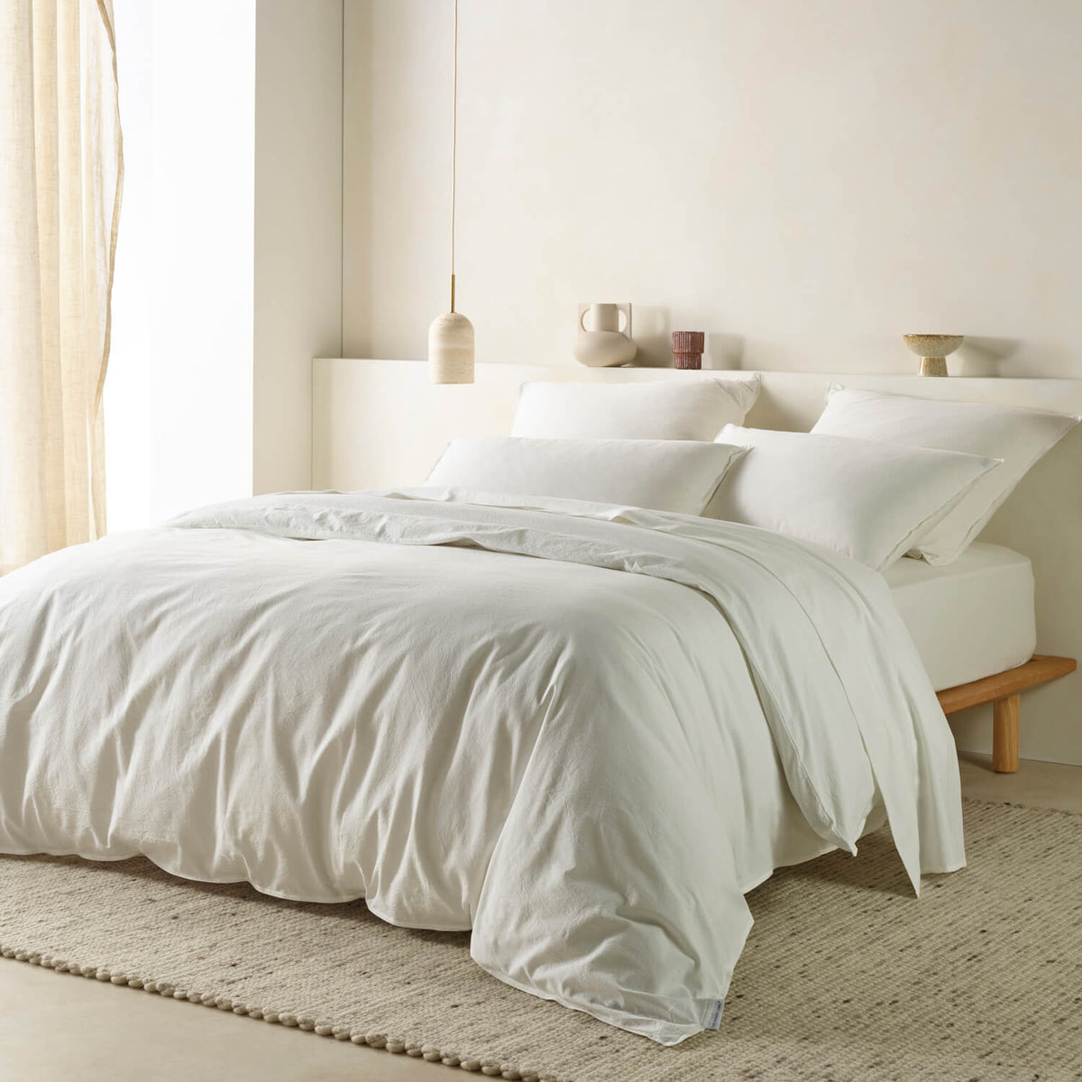 The Honest Label Washed Cotton European Pillowcase in White with white tones pillowcase product view THL product image 3