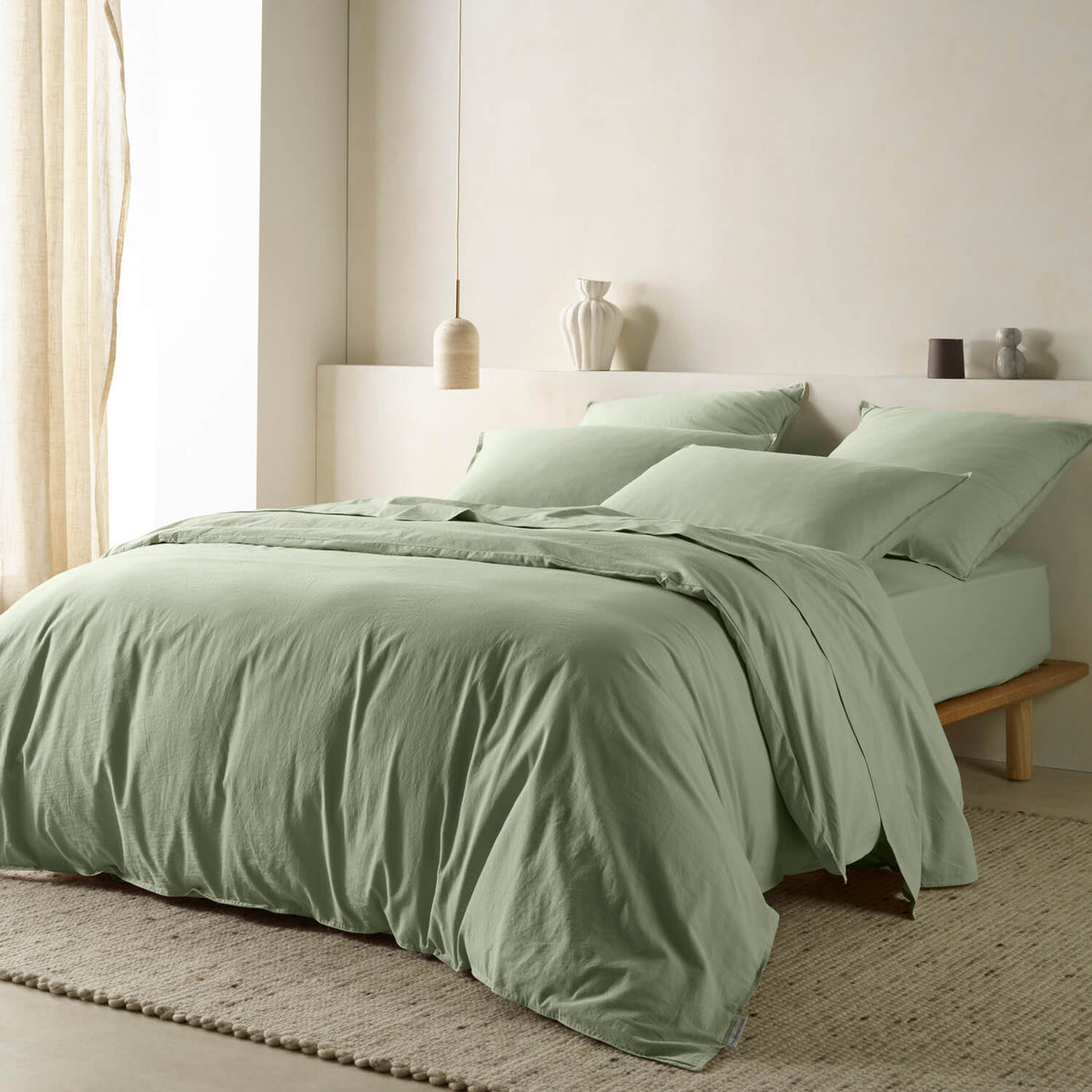 The Honest Label Washed Cotton European Pillowcase in Sage with green tones pillowcase product view THL product image 3