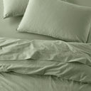 The Honest Label Washed Cotton Standard Pillowcase (2 Pack) in Sage with green tones pillowcase top view