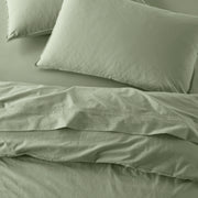 The Honest Label Washed Cotton Standard Pillowcase (2 Pack) in Sage with green tones pillowcase top view