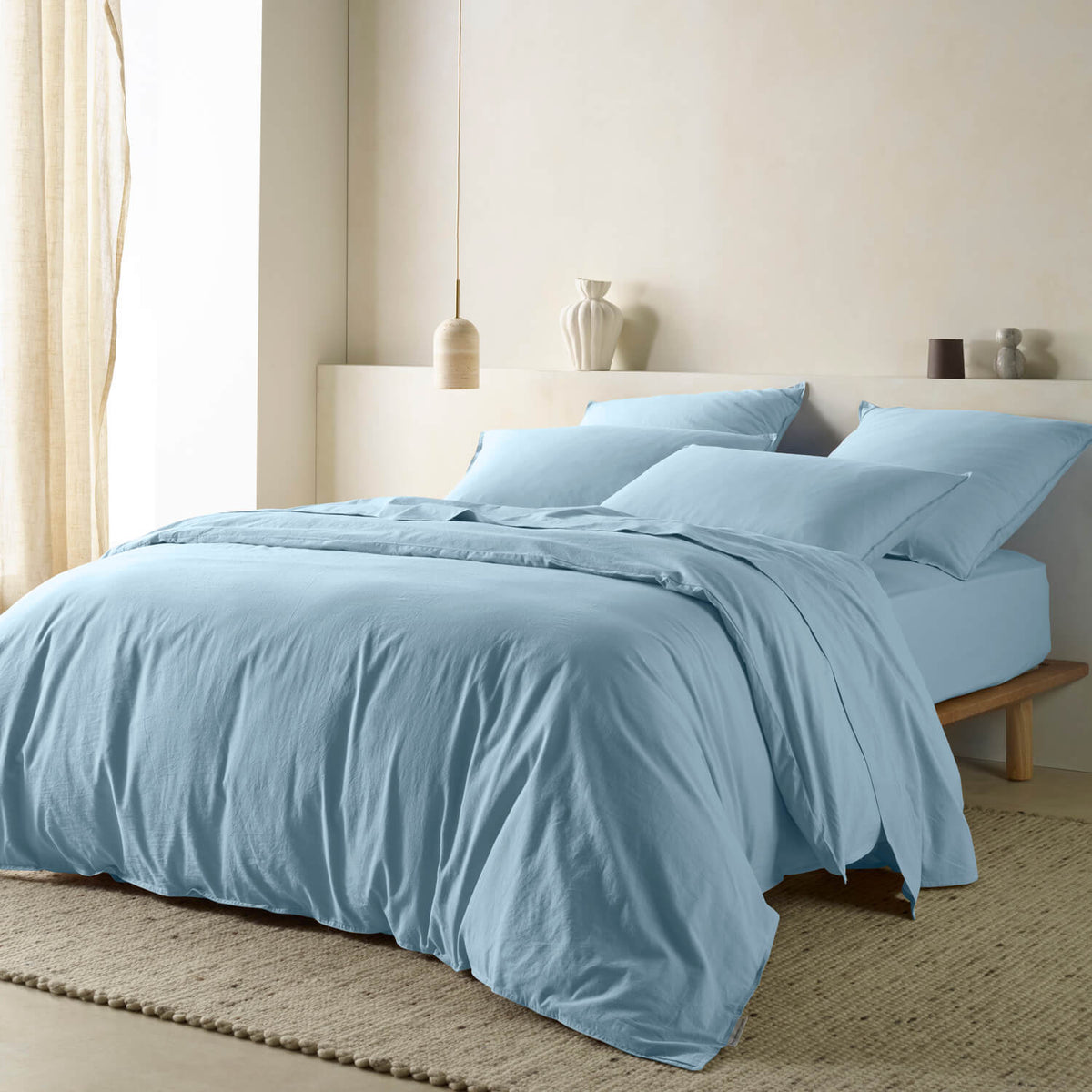 The Honest Label Washed Cotton European Pillowcase in Skye with blue tones pillowcase product view THL product image 3