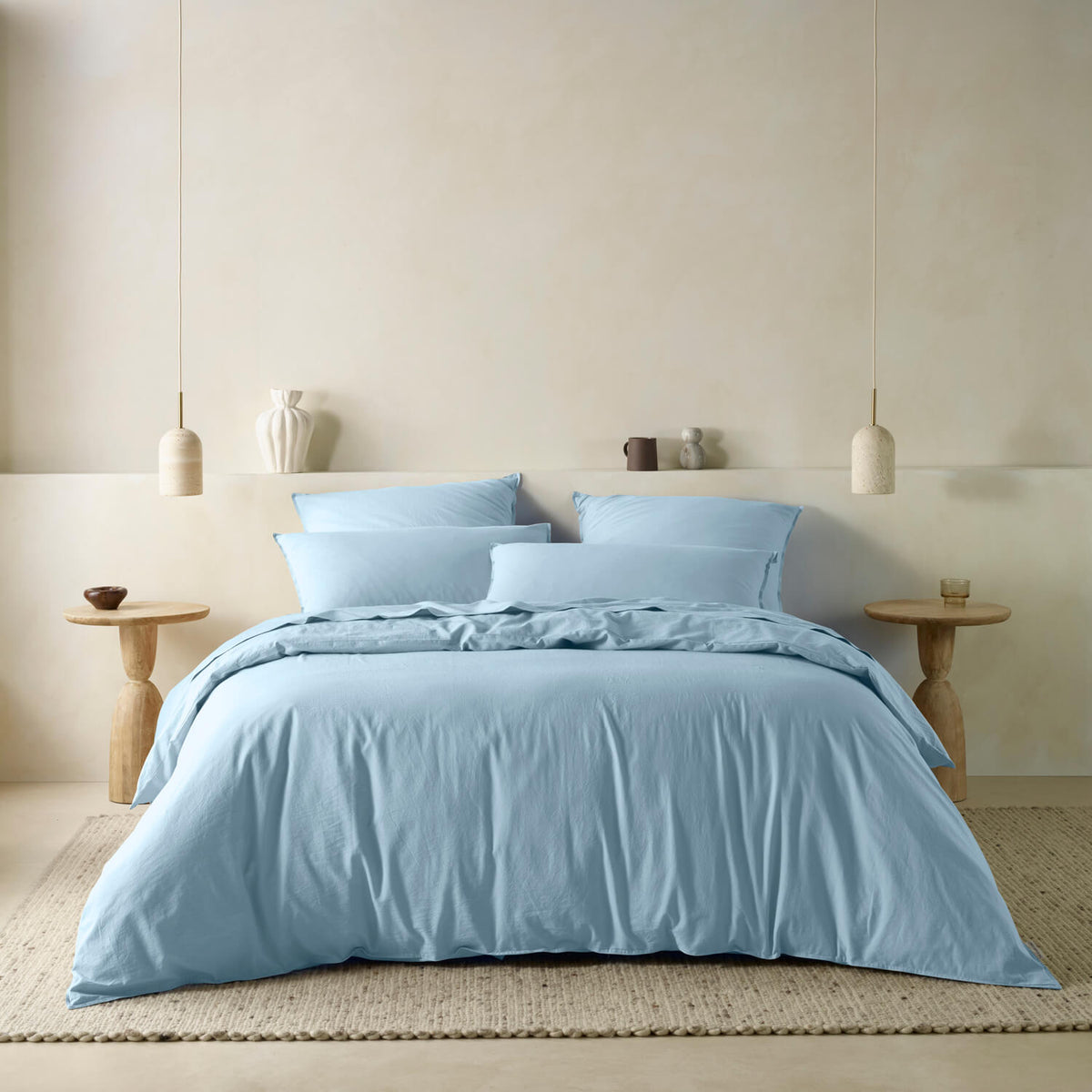 The Honest Label Washed Cotton Standard Pillowcase (2 Pack) in Skye with blue tones pillowcase product view THL product image 4