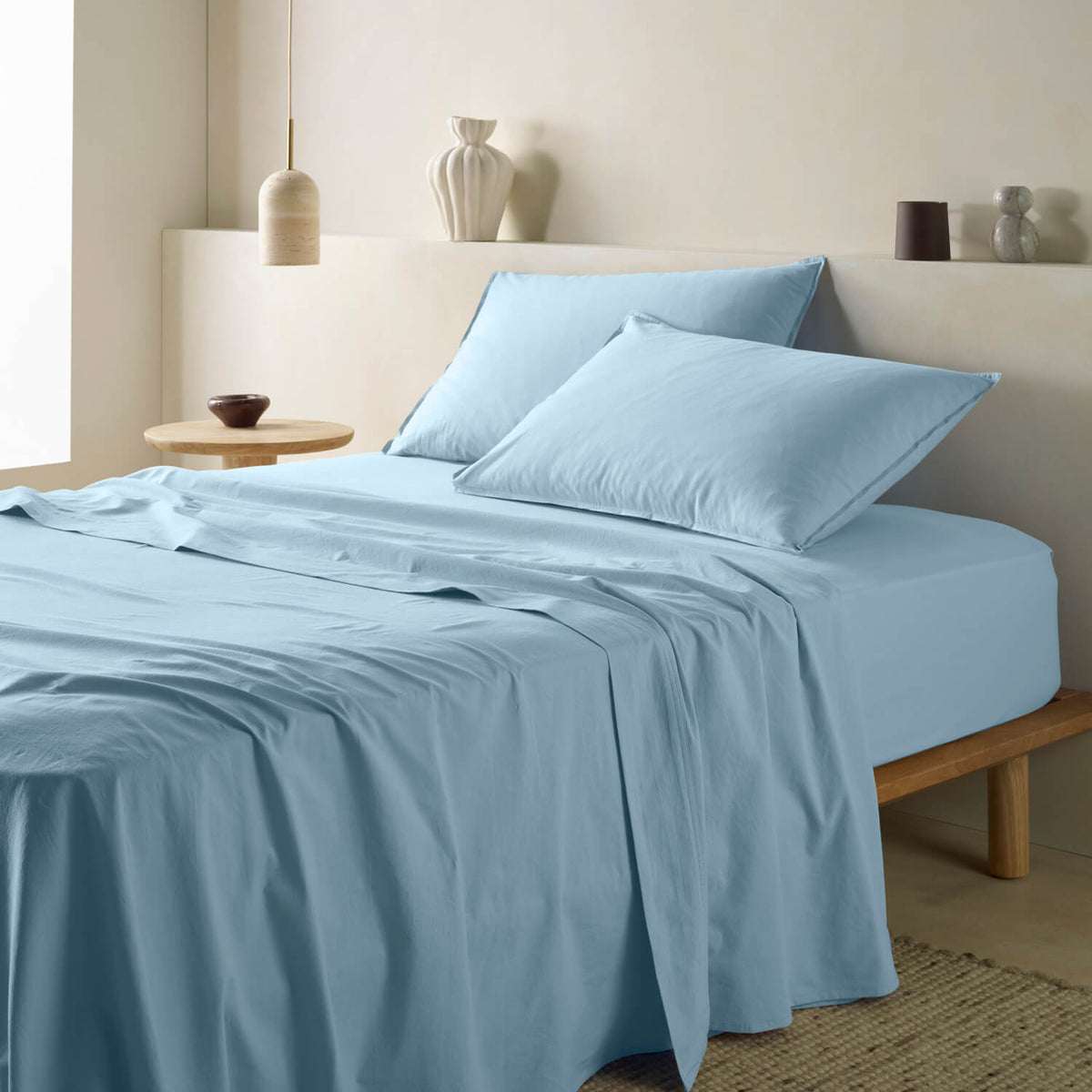 The Honest Label Washed Cotton European Pillowcase in Skye with blue tones pillowcase product view THL product image 2