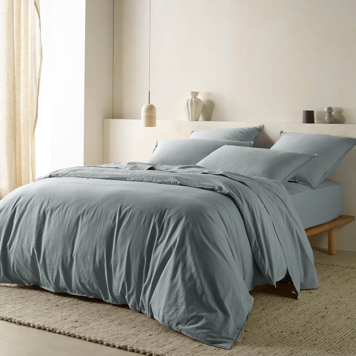 The Honest Label Washed Cotton European Pillowcase in Slate with grey tones pillowcase product view THL product image 3