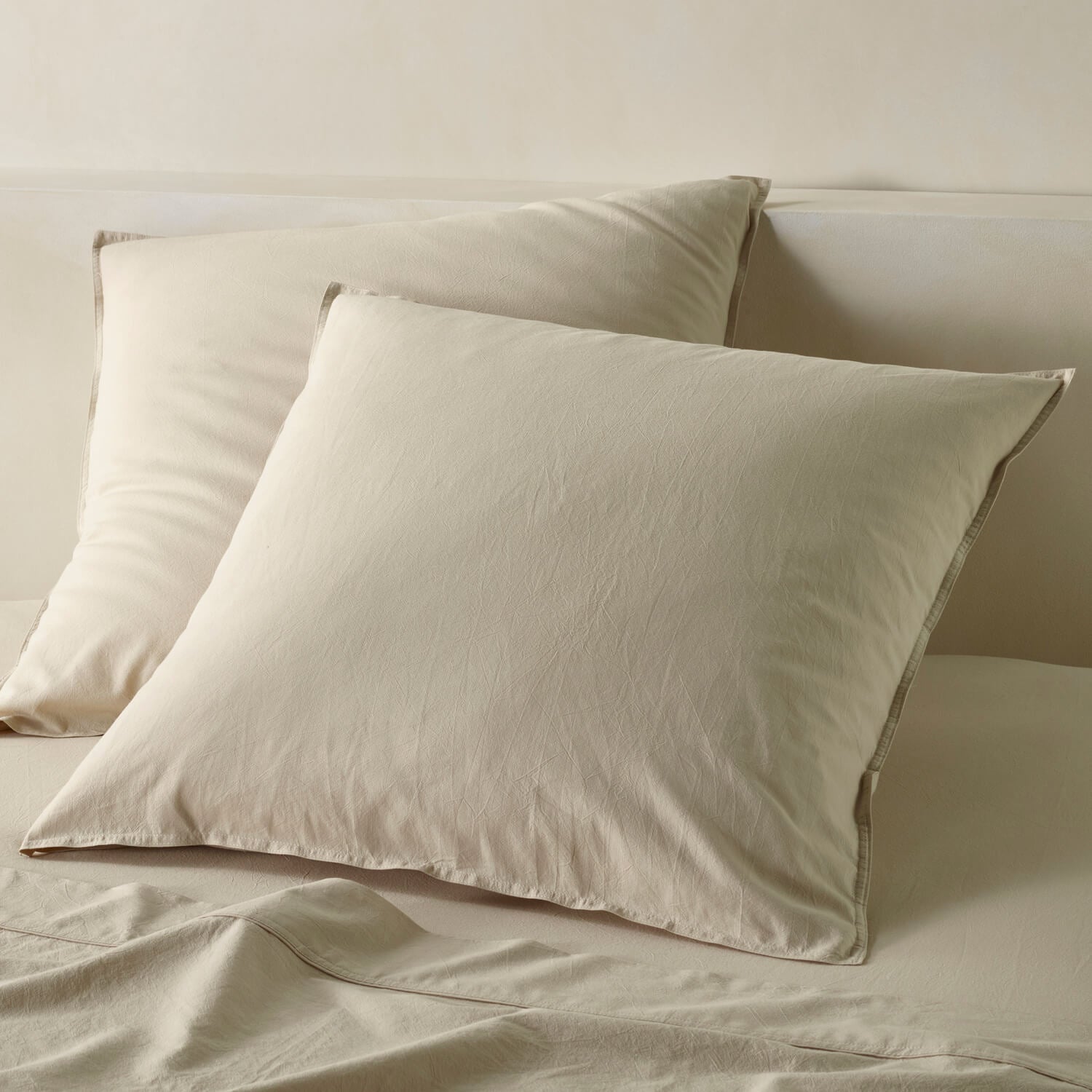 The Honest Label Washed Cotton European Pillowcase in Flax with beige tones pillowcase product view THL product image 1