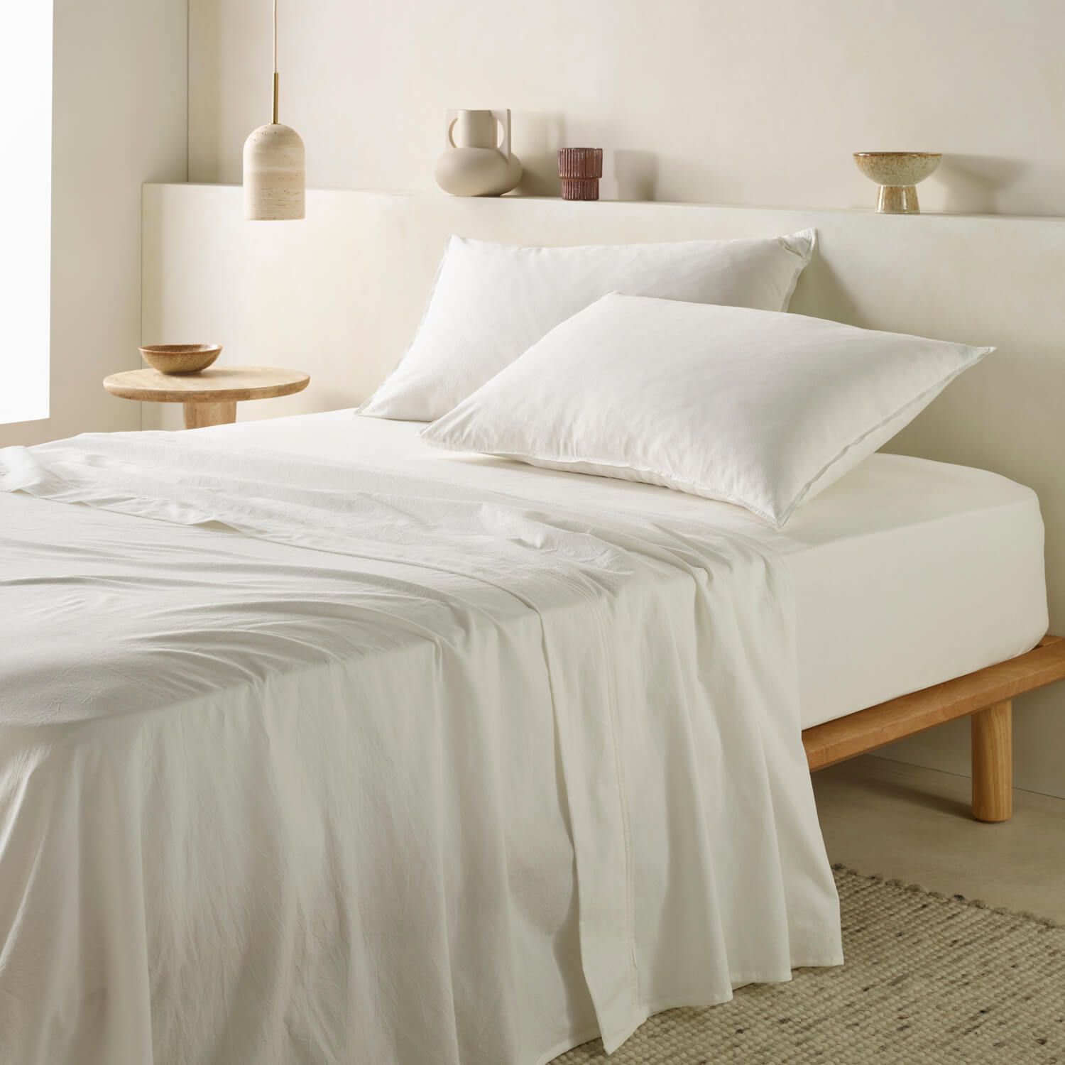 The Honest Label Washed Cotton Flat Sheet in White with white tones flat sheet product view THL product image 1