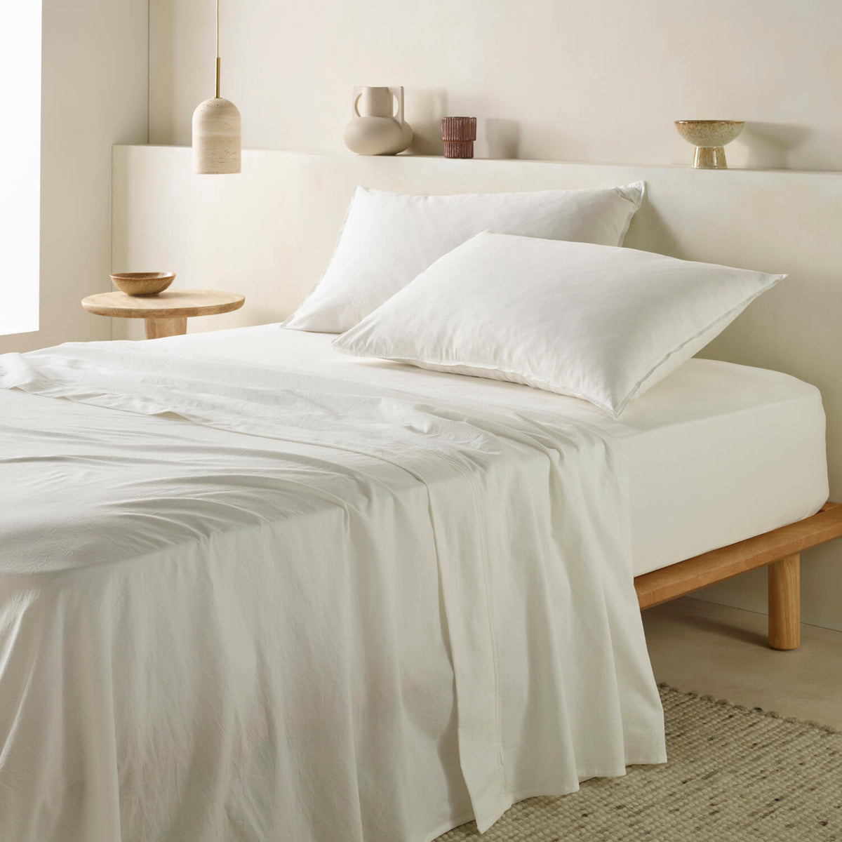 The Honest Label Washed Cotton Flat Sheet in White with white tones flat sheet product view THL product image 1