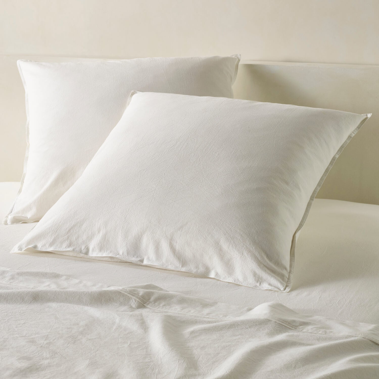 The Honest Label Washed Cotton European Pillowcase in White with white tones pillowcase product view THL product image 1