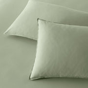 The Honest Label Washed Cotton Standard Pillowcase (2 Pack) in Sage with green tones pillowcase product view THL product image 1