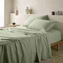 The Honest Label Washed Cotton Flat Sheet in Sage with green tones flat sheet product view THL product image 1