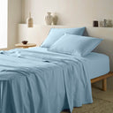 The Honest Label Washed Cotton Flat Sheet in Skye with blue tones flat sheet product view THL product image 1