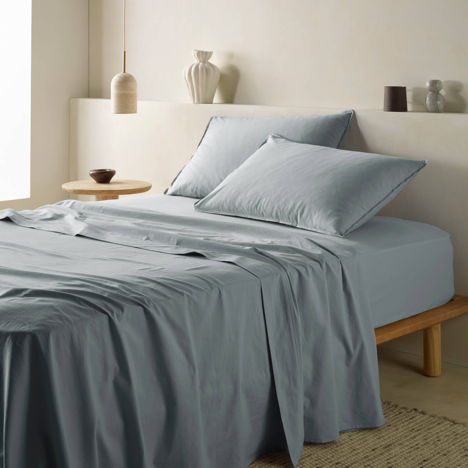 The Honest Label Washed Cotton Flat Sheet in Slate with grey tones flat sheet product view THL product image 1