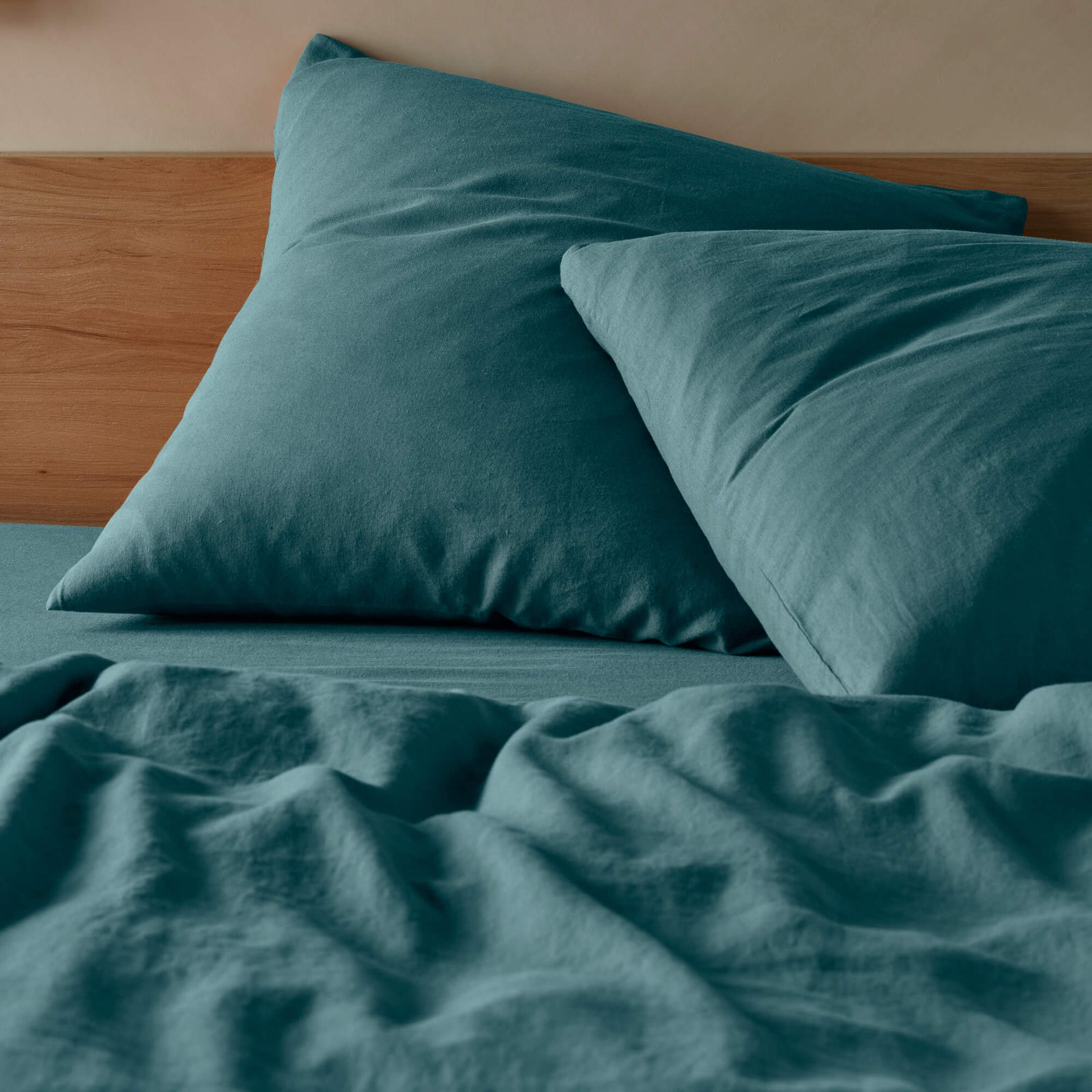 The Honest Label Pure Linen European Pillowcase in Teal with green tones pillowcase product view THL product image 1