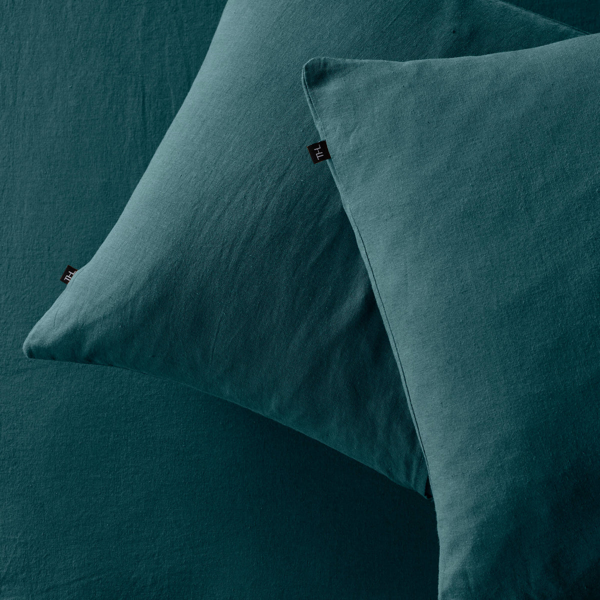 The Honest Label Pure Linen Standard Pillowcase (2 Pack) in Teal with green tones pillowcase product view THL product image 2