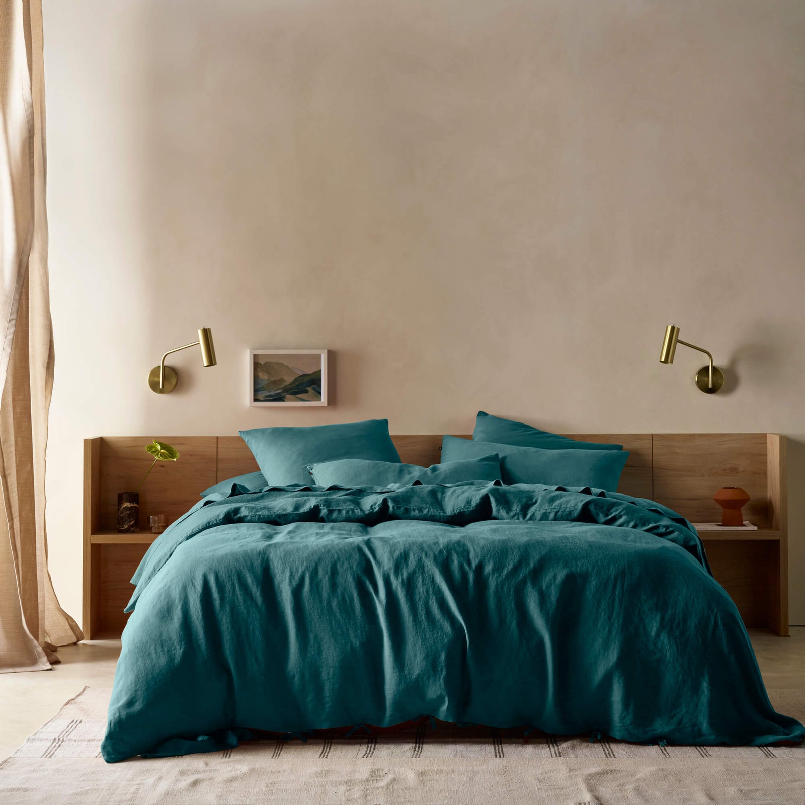 The Honest Label Pure Linen Quilt Cover Set Incl Pillowcases in Teal with green tones pillowcase styled option view