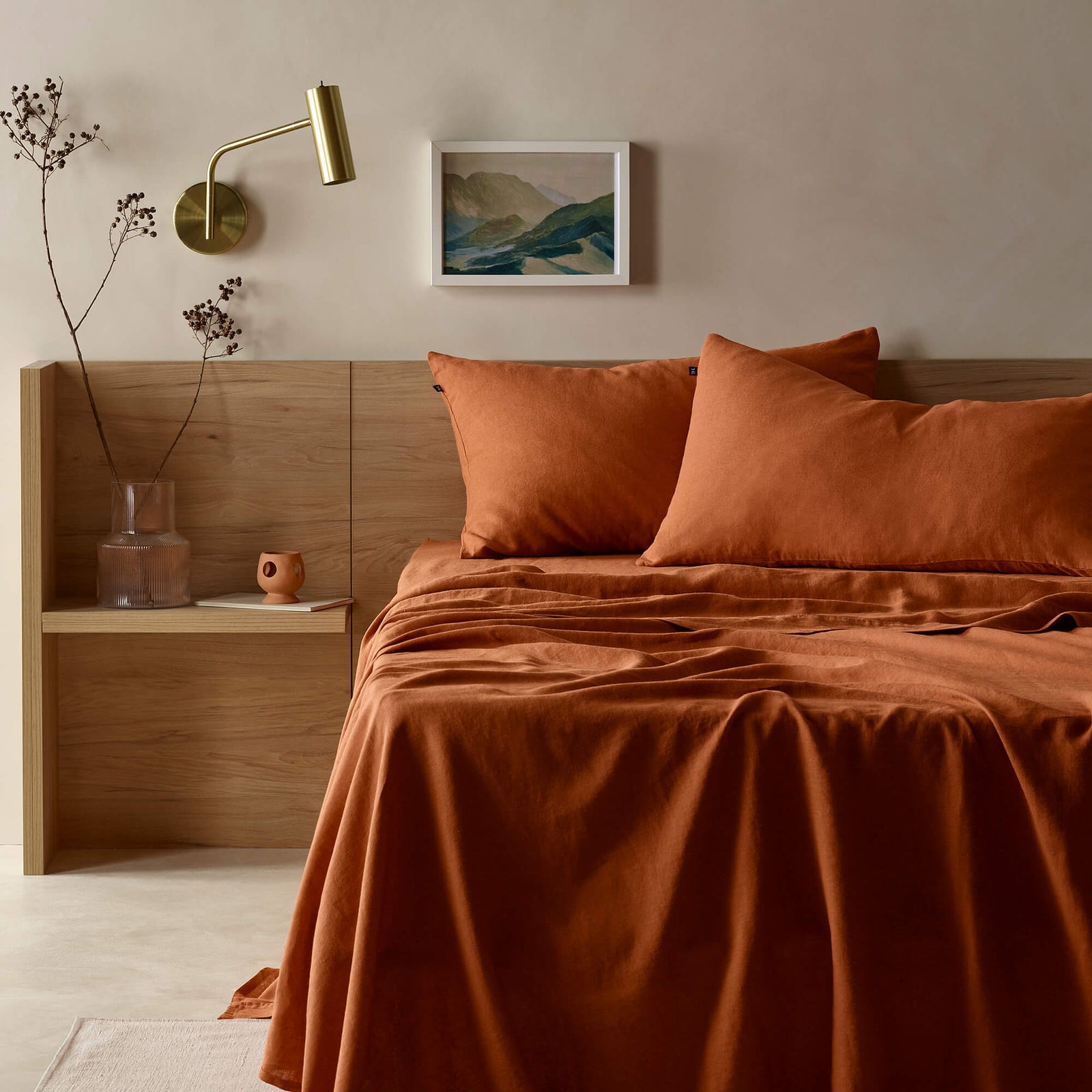 The Honest Label Pure Linen Standard Pillowcase (2 Pack) in Terracotta with red tones pillowcase product view THL product image 3