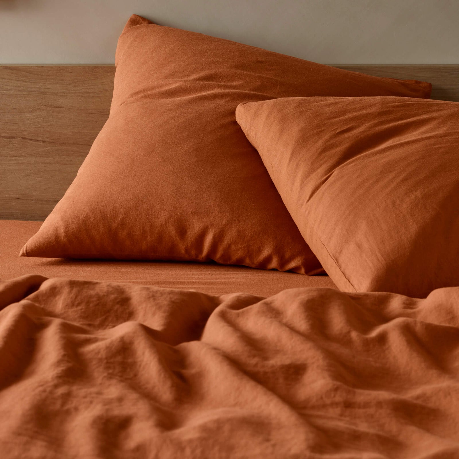 The Honest Label Pure Linen European Pillowcase in Terracotta with red tones pillowcase product view THL product image 1