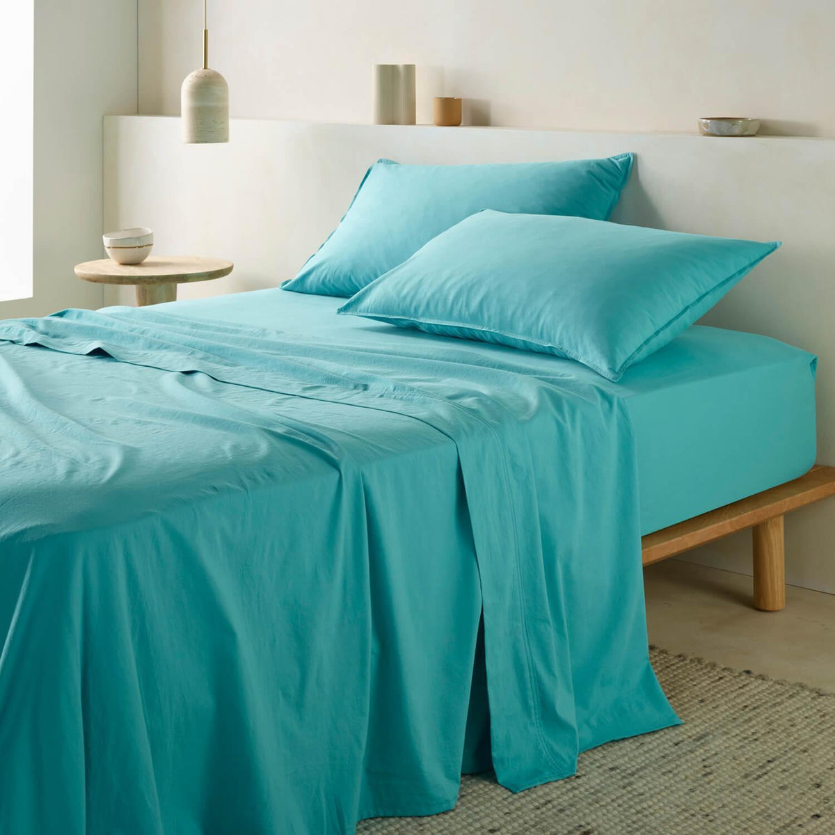 The Honest Label Washed Cotton Bedding - Azure with blue tones home bedding product view THL product image 10