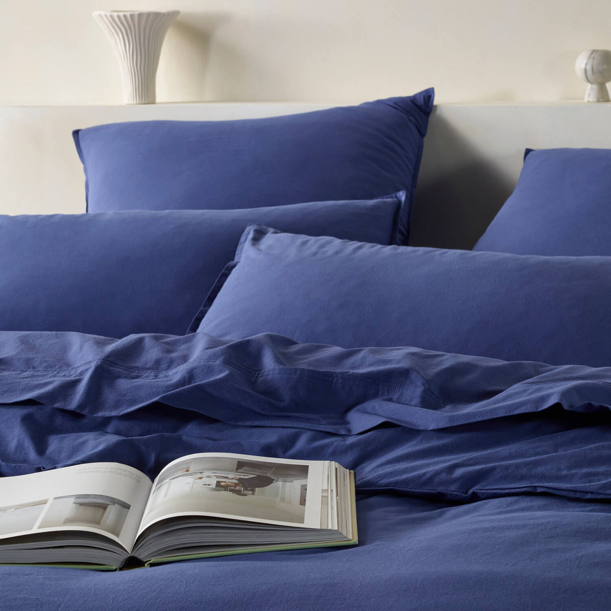 The Honest Label Washed Cotton Bedding - Cobalt with blue tones home bedding product view THL product image 9