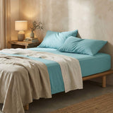 The Honest Label Washed Cotton Bedding - Azure with blue tones fitted sheet product view THL product image 1
