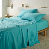 The Honest Label Washed Cotton Bedding - Azure with blue tones fitted sheet product view THL product image 2