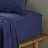 The Honest Label Washed Cotton Bedding - Cobalt with blue tones fitted sheet product view THL product image 1