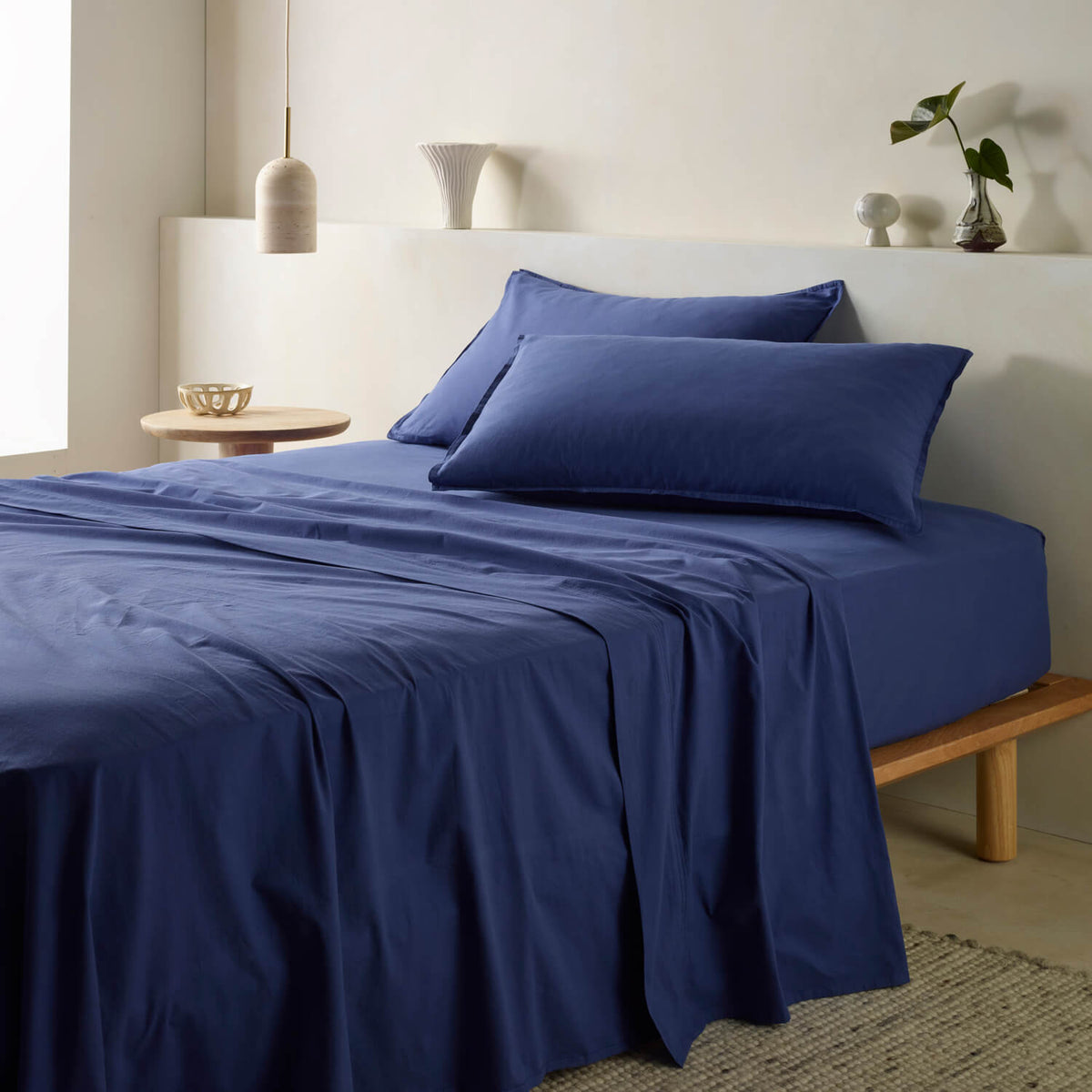 The Honest Label Washed Cotton Bedding - Cobalt with blue tones flat sheet product view THL product image 4