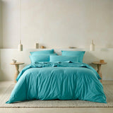 The Honest Label Washed Cotton Bedding - Azure with blue tones pillowcase product view THL product image 6