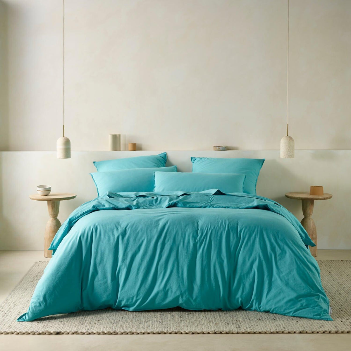 The Honest Label Washed Cotton Bedding - Azure with blue tones pillowcase product view THL product image 6