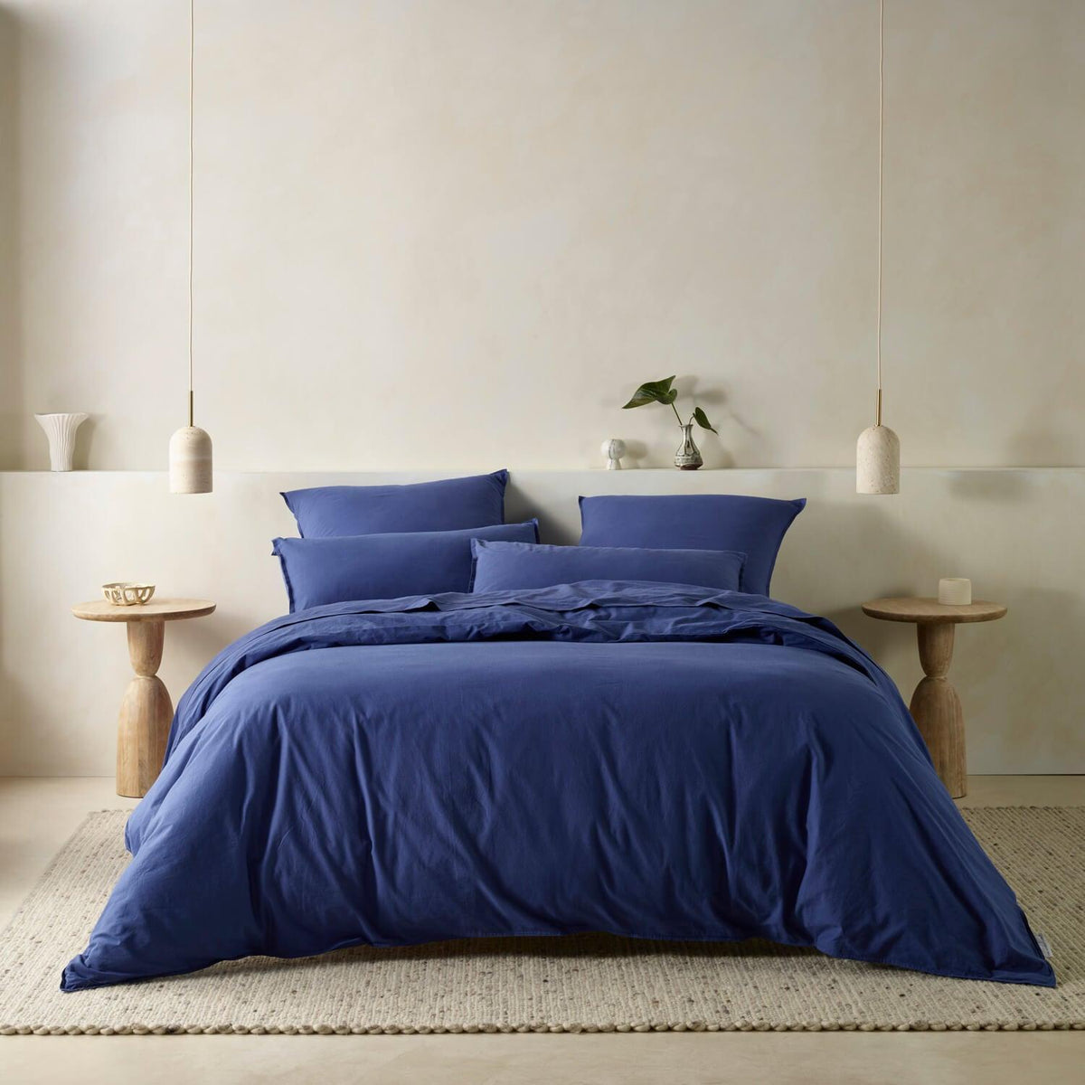 The Honest Label Washed Cotton Bedding - Cobalt with blue tones pillowcase product view THL product image 6