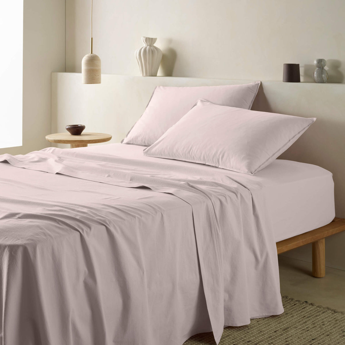 The Honest Label Washed Cotton European Pillowcase in Blush with pink tones pillowcase product view THL product image 2