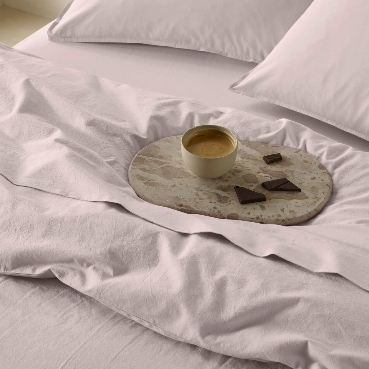 The Honest Label Washed Cotton Flat Sheet in Blush with pink tones flat sheet product view THL product image 4