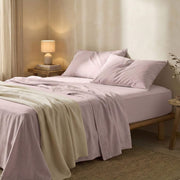 The Honest Label Washed Cotton Fitted Sheet in Blush with pink tones fitted sheet product view THL product image 1