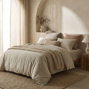 The Honest Label Washed Cotton Quilt Cover in Flax with beige tones quilt cover styled bedroom view