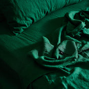 The Honest Label Pure Linen Fitted Sheet in Forest Green with green tones fitted sheet product view THL product image 2