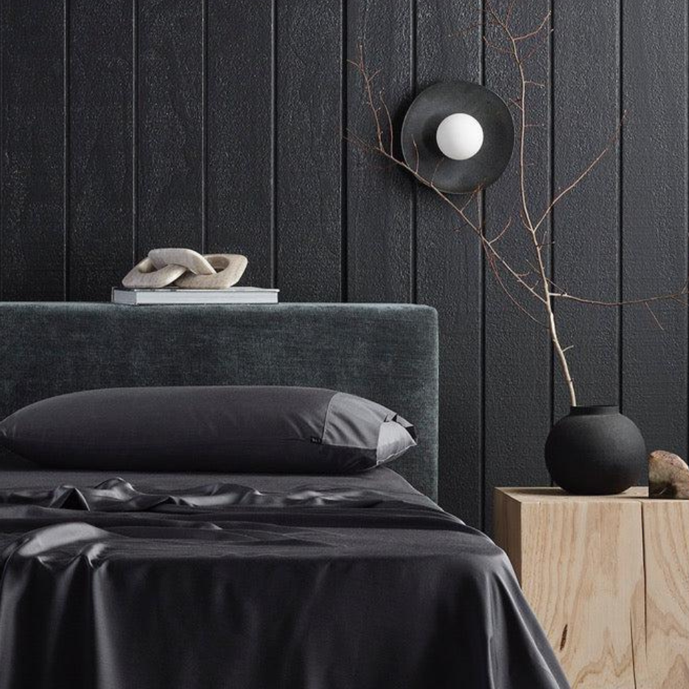The Honest Label Graphite Cooling & Antimicrobial Sheet Set in Charcoal with grey tones sheet set product view THL product image 2