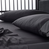 The Honest Label Graphite Cooling & Antimicrobial Sheet Set in Charcoal with grey tones sheet set product view THL product image 6
