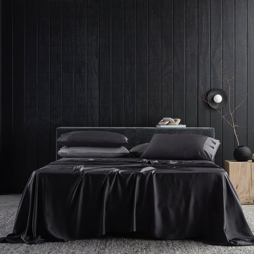 The Honest Label Graphite Cooling & Antimicrobial Sheet Set in Charcoal with grey tones sheet set main product image