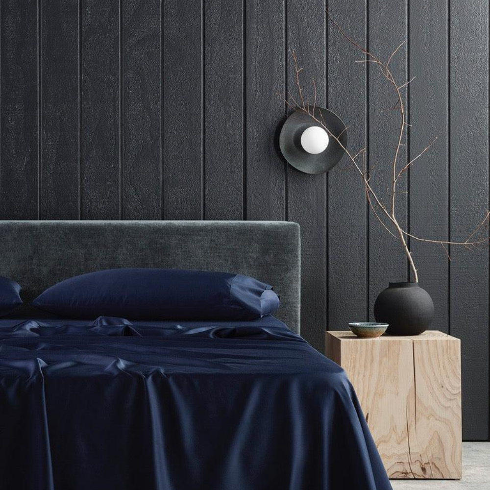 The Honest Label Graphite Cooling & Antimicrobial Sheet Set in Midnight with grey tones sheet set product view THL product image 9