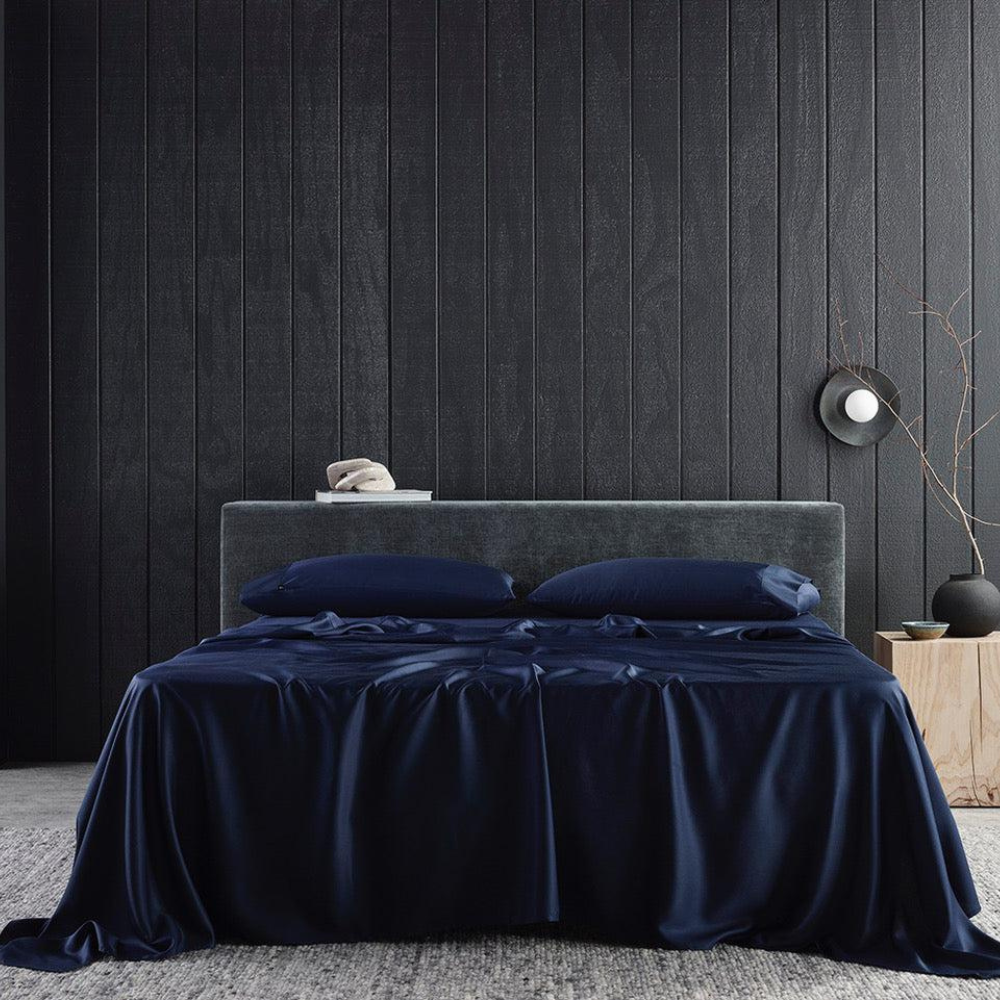 The Honest Label Graphite Cooling & Antimicrobial Sheet Set in Midnight with grey tones sheet set main product image