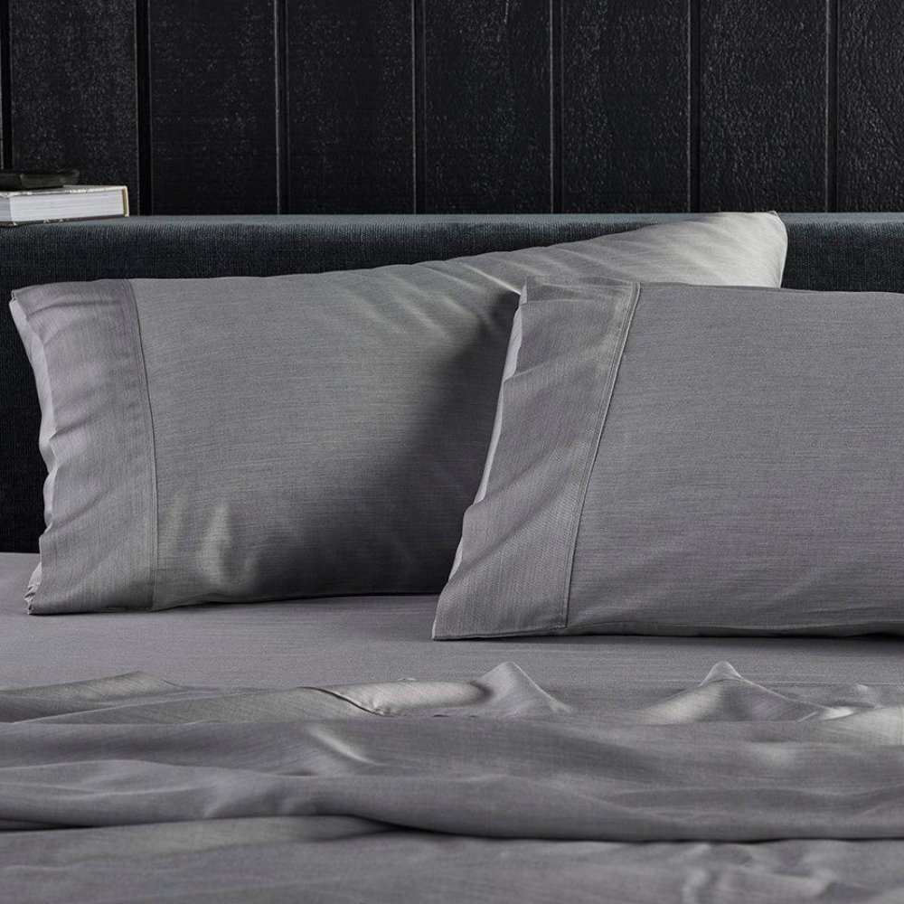 The Honest Label Graphite Cooling & Antimicrobial Sheet Set in Silver with grey tones sheet set product view THL product image 6