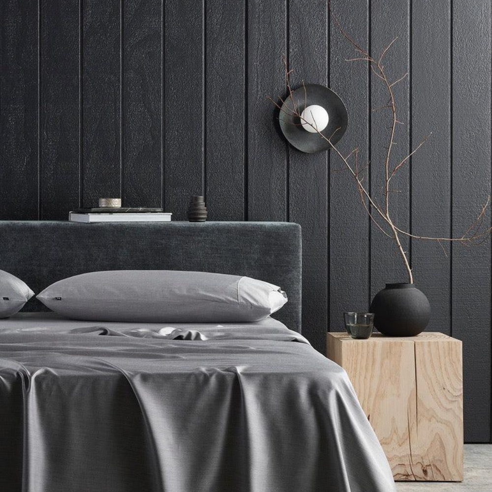 The Honest Label Graphite Cooling & Antimicrobial Sheet Set in Silver with grey tones sheet set product view THL product image 4