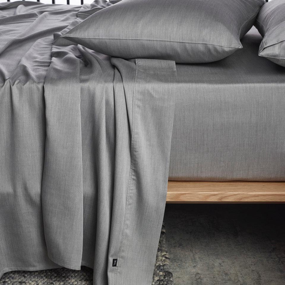 The Honest Label Graphite Cooling & Antimicrobial Sheet Set in Silver with grey tones sheet set product view THL product image 8