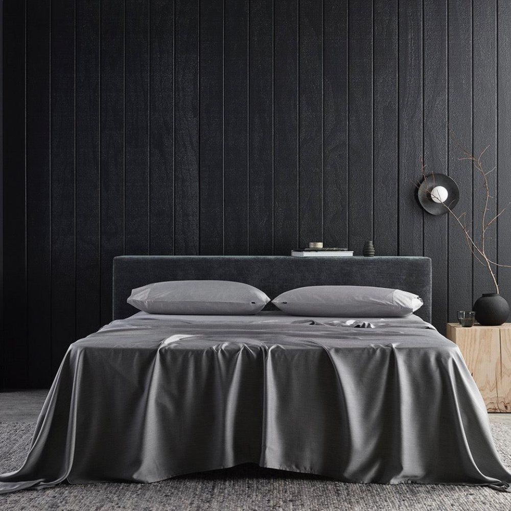 The Honest Label Graphite Cooling & Antimicrobial Sheet Set in Silver with grey tones sheet set main product image