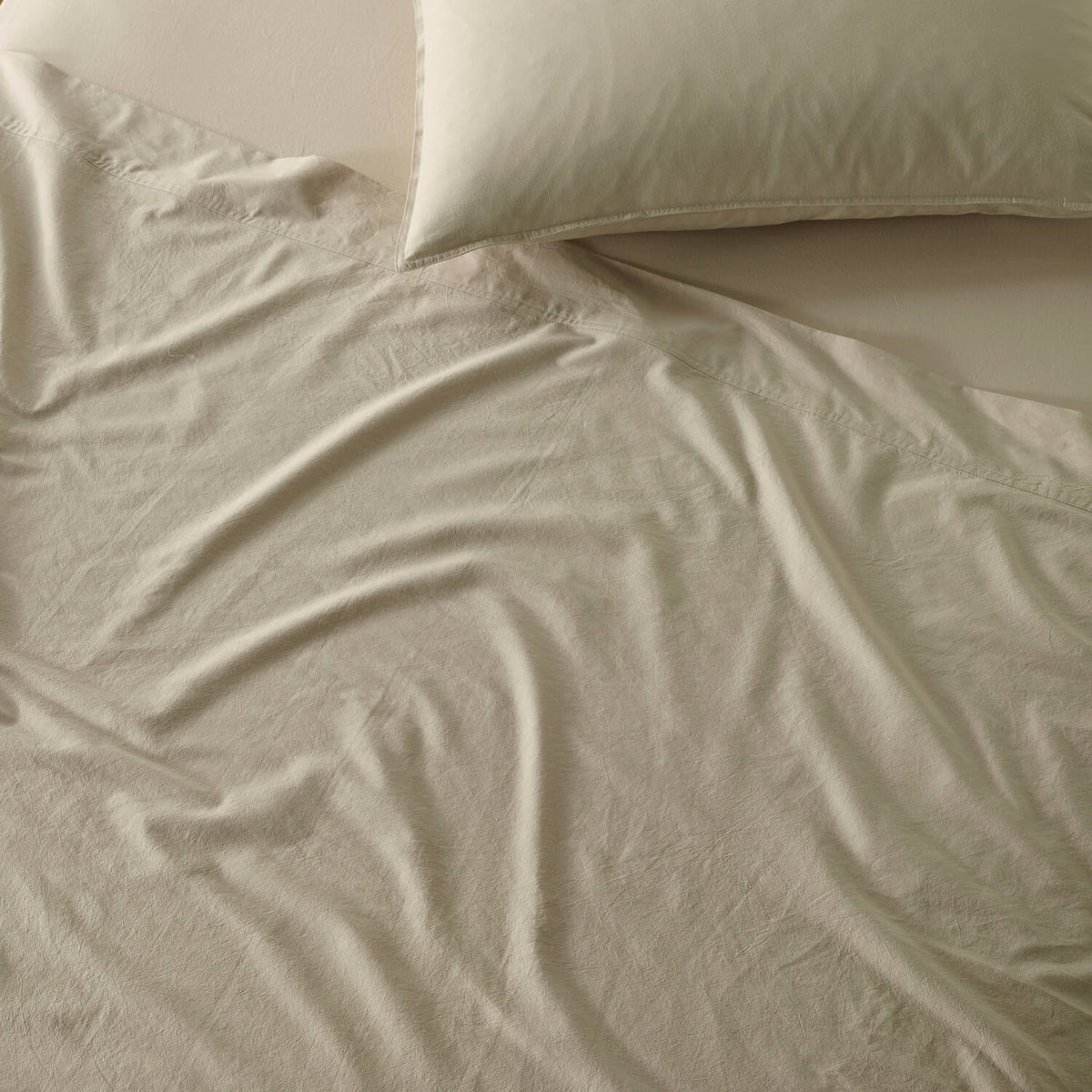 The Honest Label Washed Cotton Flat Sheet in Flax with beige tones flat sheet product view THL product image 2